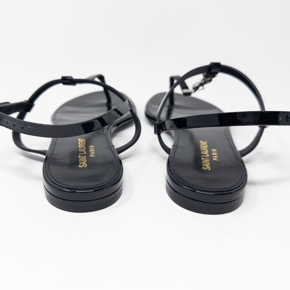 Saint Laurent Cassandra YSL Strass Medalian Flat Sandals EU 39.5 US 9.5 - Picture 6 of 8